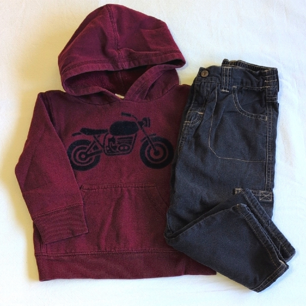 gymboree hoodie sweatshirt & cotton cargo pants outfit set 18-24 months baby boy